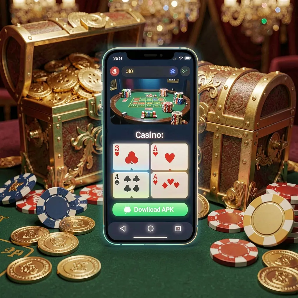 Glowing smartphone displaying the XE666 Casino APK Android app layout with a treasure chest, chips, and coins nearby in a luxury 3D render Glowing smartphone displaying the XE666 Casino APK Android app layout with a treasure chest, chips, and coins nearby in a luxury 3D render